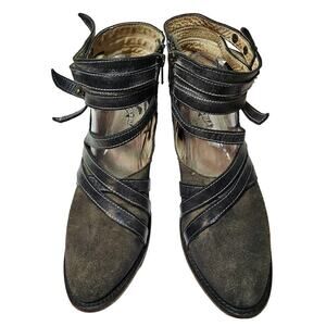 FreeBird By Steven Sz10? Distressed Suede straps Ankle Boots. One Flaw. See pics